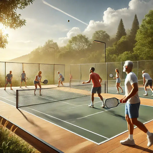 People playing pickleball on a court